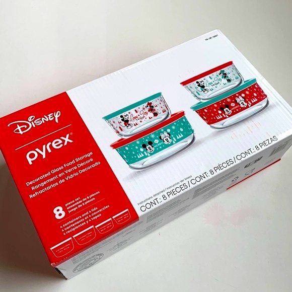 NIB Pyrex Disney Christmas Mickey & Minnie Mouse Decorated Glass Containers - Picture 8 of 10